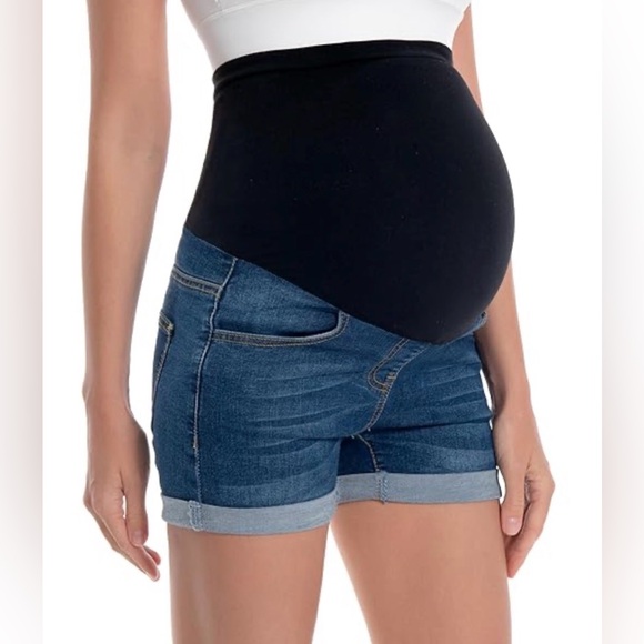 Isabel Maternity by Ingrid & Isabel Pants - Isabel Maternity denim Bermuda shorts. Stretchy waistband, Crossover Panel. 6/28